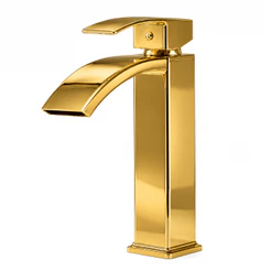 Torneira Monocomando Cascata Alta Banheiro Lavabo de Latão Dourado Luxo