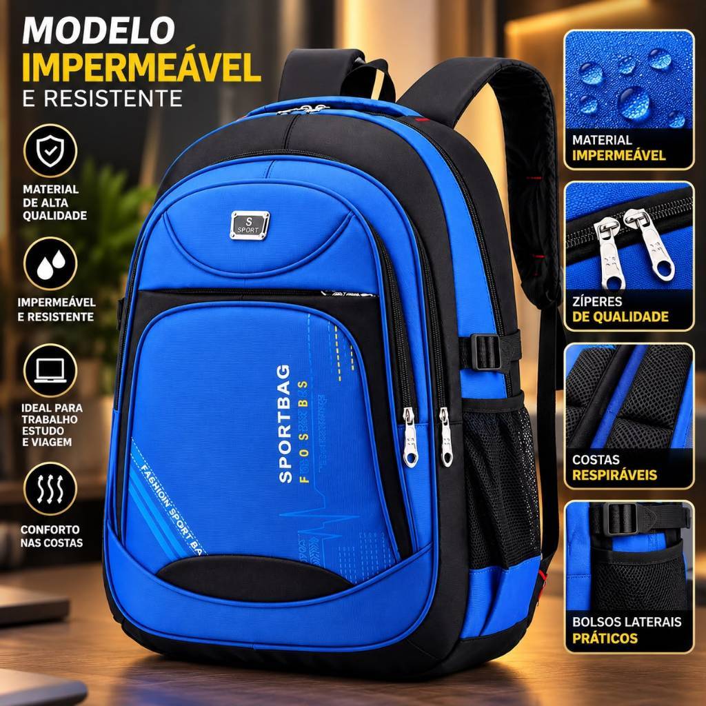 Mochila Bolsa Grande Executiva Impermeavel Para Notebook Trabalho Faculdade Reforçada
