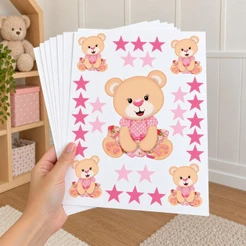 Adesivo Decorativo De Parede Quarto Menina Ursinha Ursa Rosa Estrelas Autoadesivo