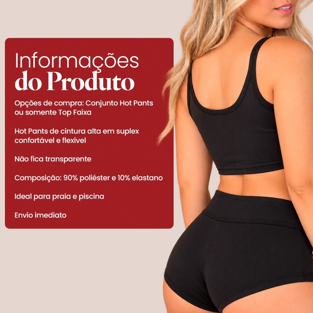 Conjunto Biquíni ou Apenas o Top Alcinha Hot Pants Feminino Cintura Alta Moda Verão Praia e Piscina Confortável — imagem 2 de 2
