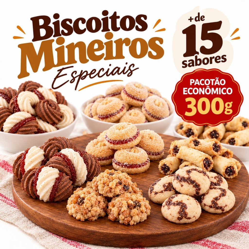 Pacotão 300g  Biscoito Mineiro Amenteigado Vários Sabores - P&P Biscoitos de Minas Gerais