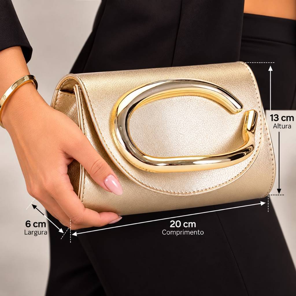 Bolsa Clutch Luxo Feminina Dourada Para Madrinha e Noiva