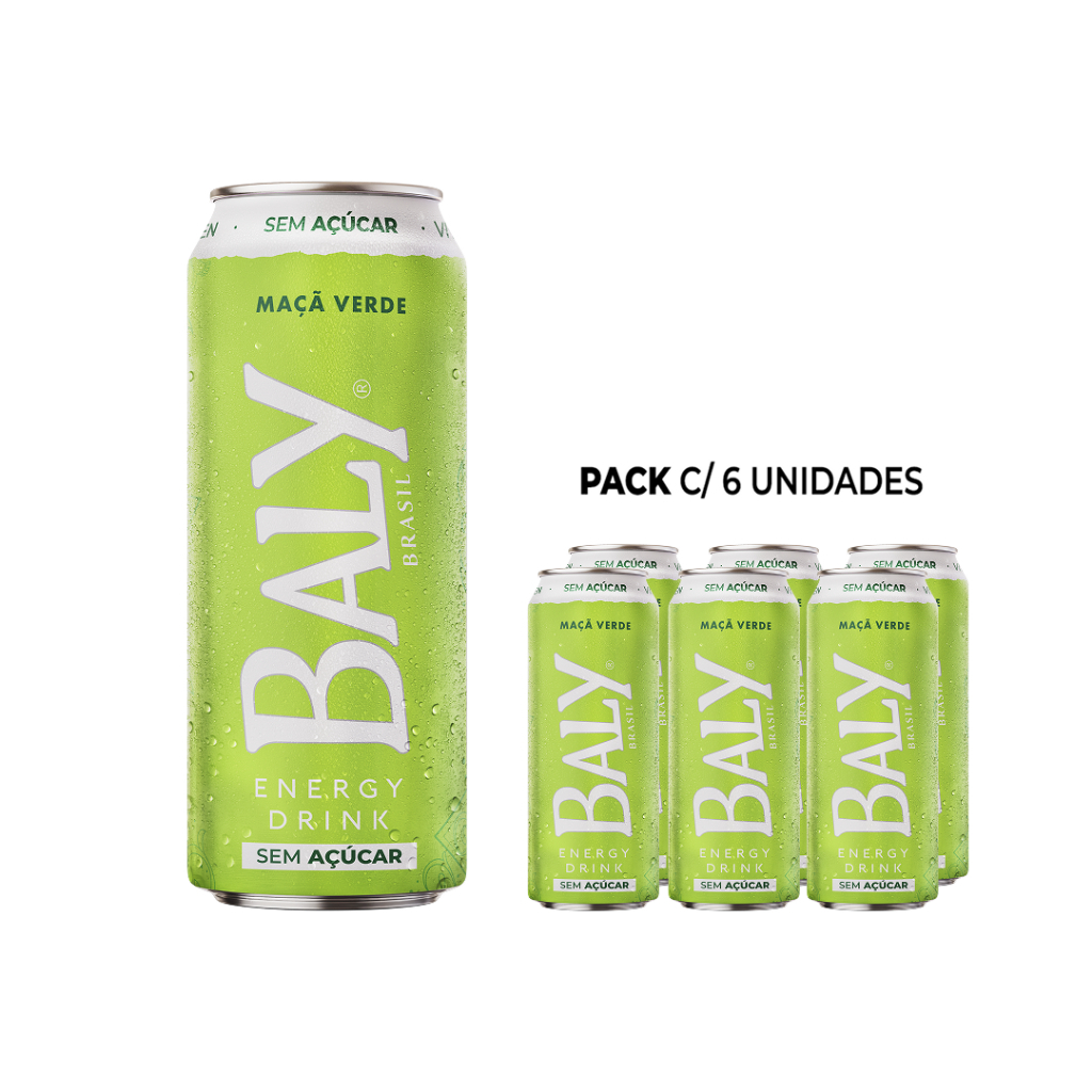 Energético Baly Maçã Verde Sem Açúcar 473ml Pack 6 Latas