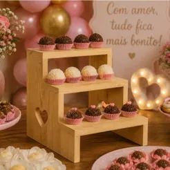 Mini Escada Decorativa em Madeira Pinus para Festas Eventos Decoração Rústica