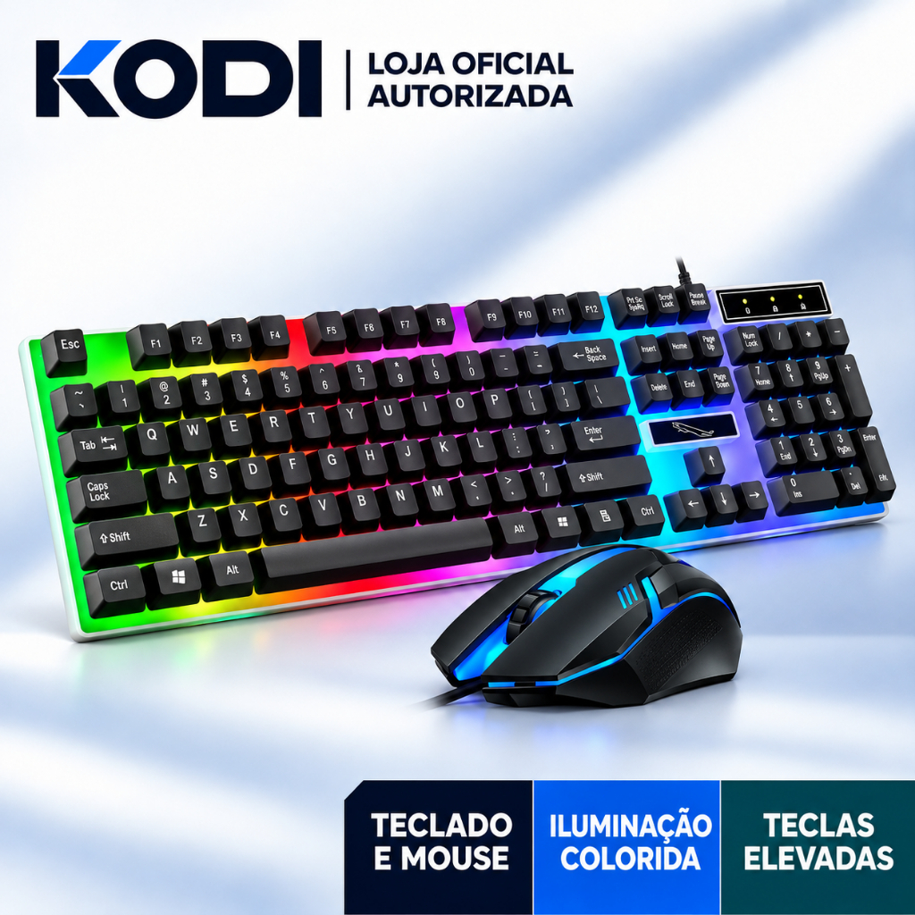 Kit Gamer Teclado Semi Mecânico RGB + Mouse 3200 DPI LED USB – PC e Notebook Jogos e Trabalho H8