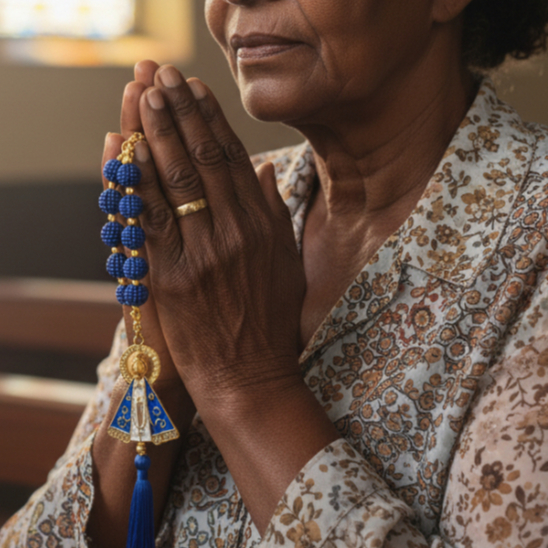 Terço Dezena Crucifixo Fé Religiosa Católica Pulseira Chaveiro Estatueta Nossa Senhora Aparecida