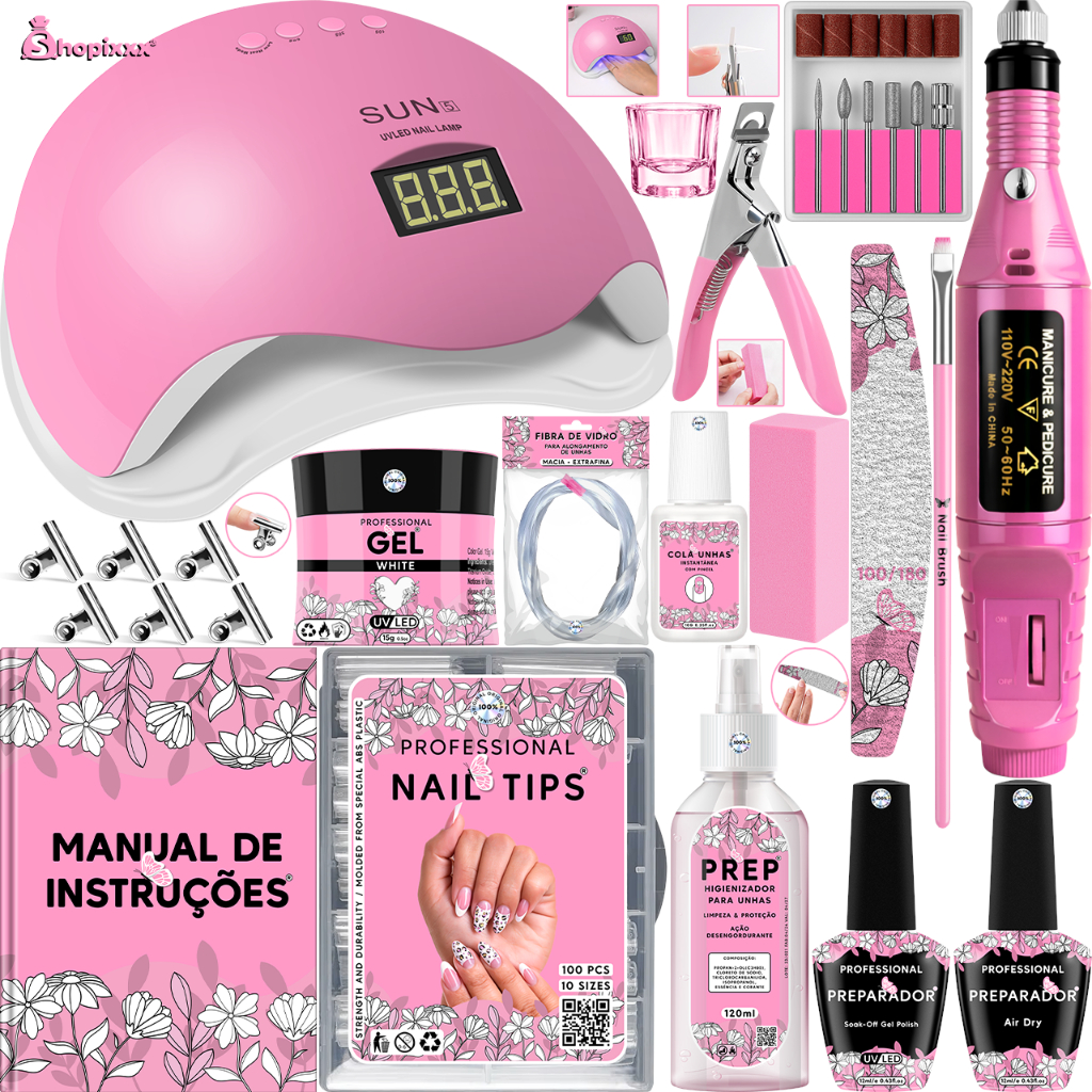 Kit Unha Gel Completo Cabine Sun 5 48W Digital Lixadeira Elétrica Caneta Pedicure e Manicure Alongamento De Unhas em Oferta na Shopee