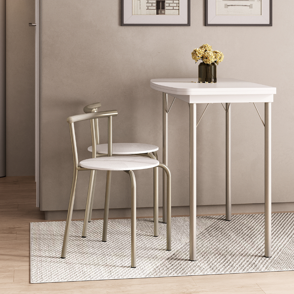 Conjunto Sala de Jantar Palermo com Mesa e 2 Cadeiras Carraro Branco/Prata em Oferta na Shopee