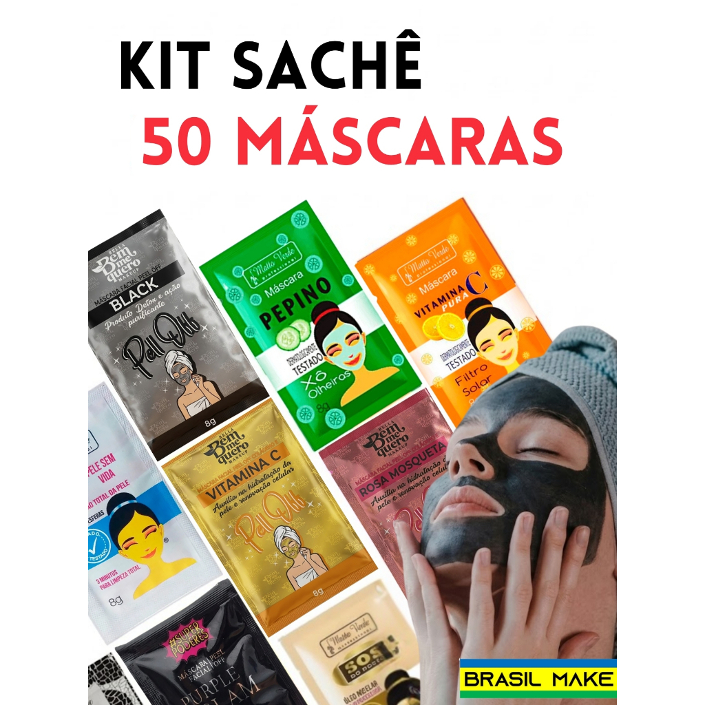 Kit com 50 Unidades  Sache Máscaras Cremes Faciais Limpeza Facial Skin Care em Oferta na Shopee