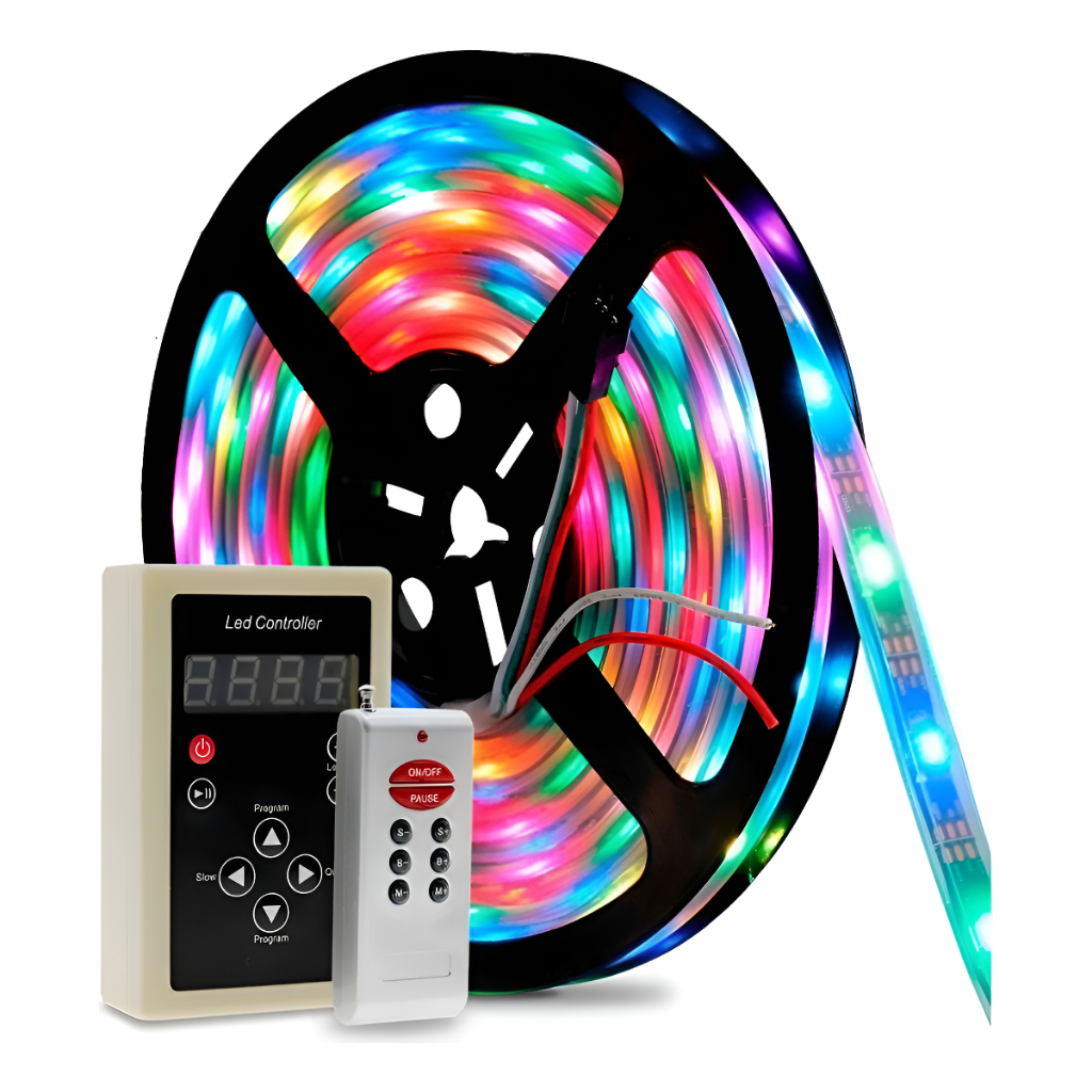 Fita Led 5m Digital 6803 Rgb Com Controle 133 Efeitos Ip67 Tensão De Operação 12v