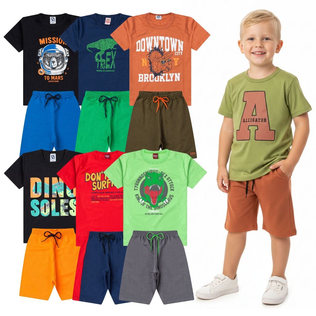 Kit Infantil e Juvenil 2 | 4 | 6 Peças Verão Premium |  Conjuntos Infantis Masculinos (1 a 16 Anos) – 100% Algodão