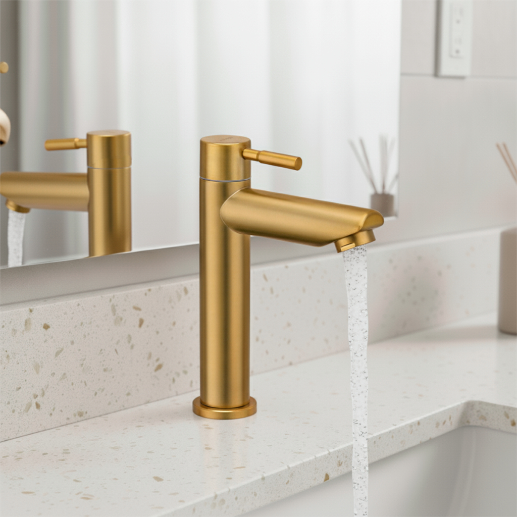 Torneira Banheiro Dourada Aço Inox 304 Pequenos Defeitos Beltempo