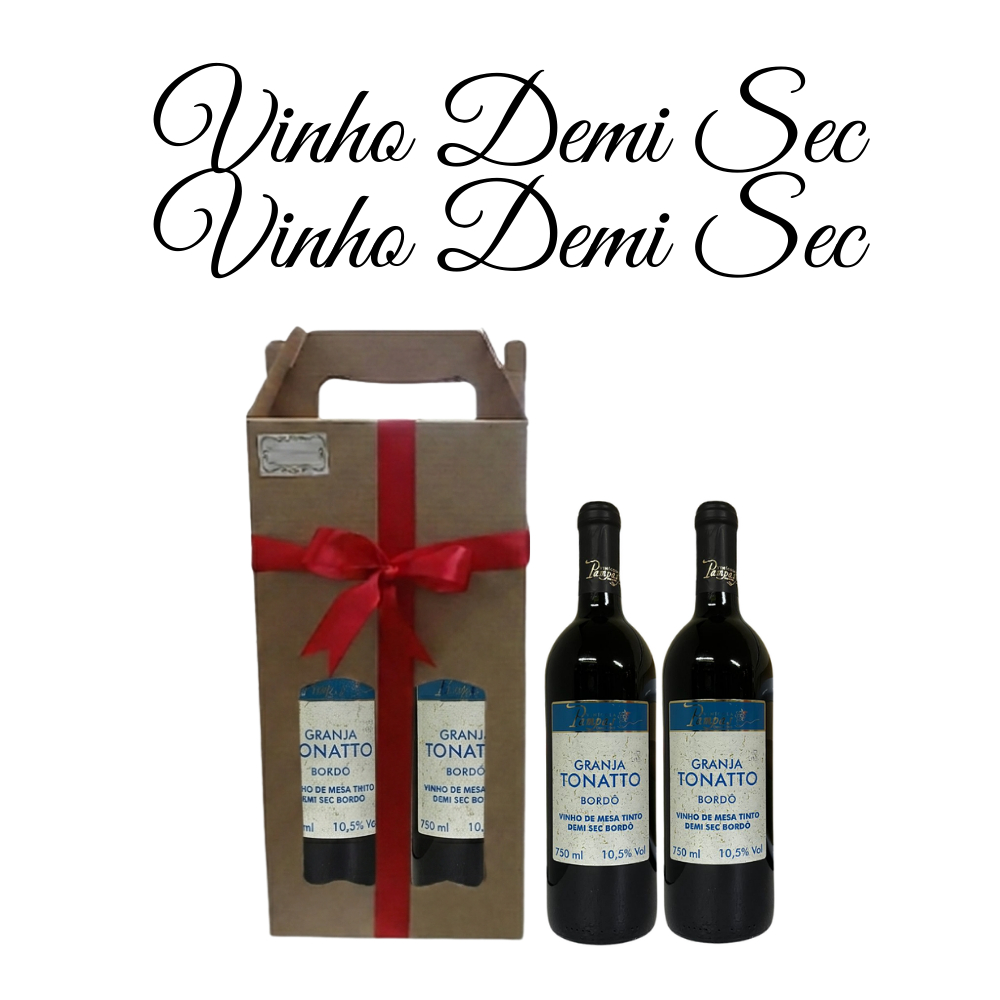 2 Vinhos p/ Presente Tinto Demi Sec Bordô De Mesa Granja Tonatto  750ml/ cada