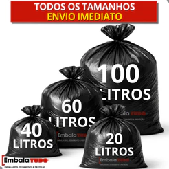 Saco de Lixo Preto 100 Litros / 60L / 40L / 20L Resistente com 25 50 ou 100 Unidades Alta Qualidade