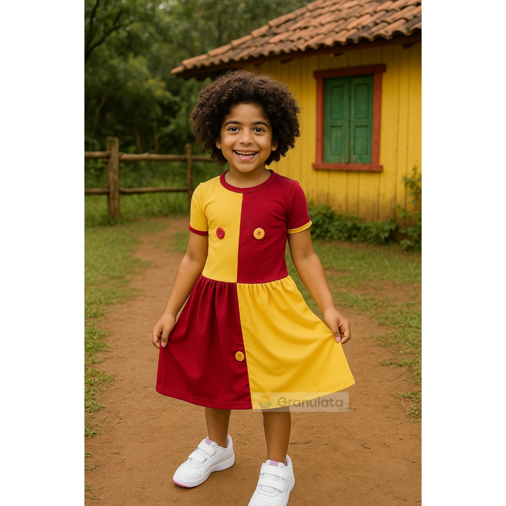 Fantasia Infantil Emília Vestido Colorido Turma do Sítio P ao EXG Aniversario Carnaval