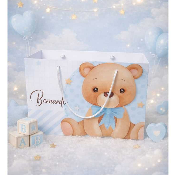 ENVIO RAPIDO Sacola Personalizada Tema Ursinho azul e Rosa Pegue e Monte / Lembrancinha Festa Aniversario chá revelação
