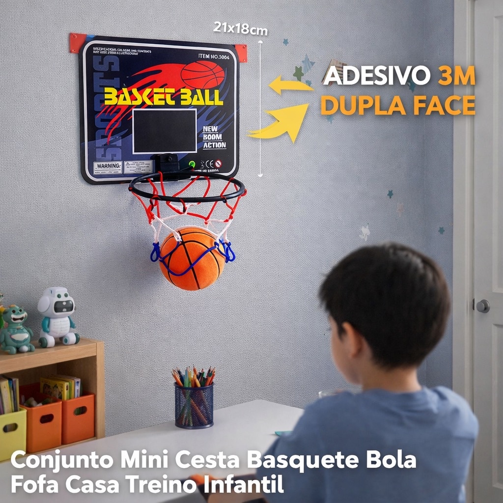 Conjunto Mini Cesta Basquete Bola Fofa Casa Treino Infantil 21x18cm Quarto Adesivo 3m Dupla Face Aro 10cm em Oferta na Shopee