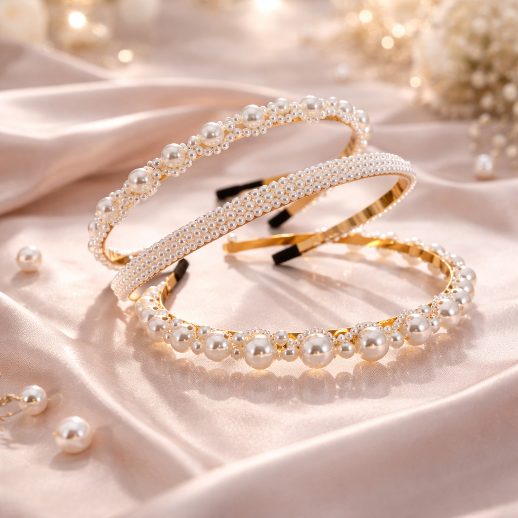 Kit 3 Tiaras de Perola Arquinho Pérolas Acessórios Feminino de Cabelo Arco Luxo