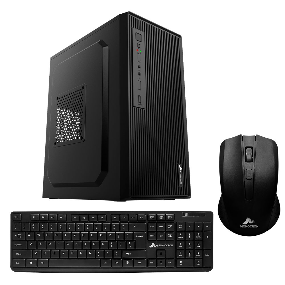 Kit Monocron Teclado e Mouse Sem Fio MN5239 + MN4W310 + Gabinete Gamer MN1628 Micro-ATX Preto