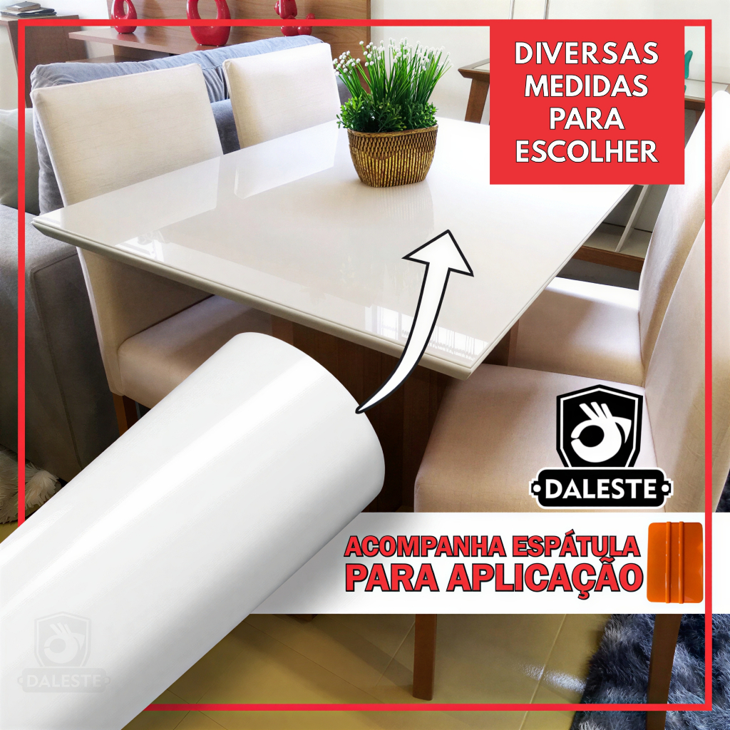Adesivo Branco Laca Laquear Mesa Vidros Eletrodomesticos Decoração + Espatula P/ Aplicação