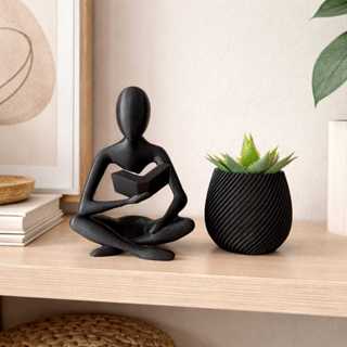 Kit Escultura Minimalista Leitor + Mini Vaso Espiral Moderno em Oferta na Shopee