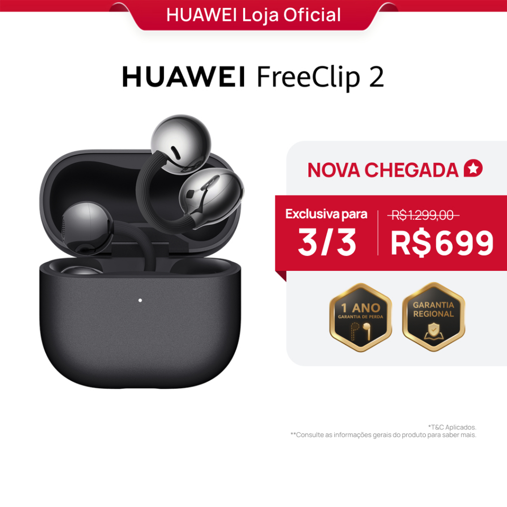 HUAWEI FreeClip 2 | Fone de Ouvido Bluetooth Sem Fio | Design em C | Chamadas Nítida