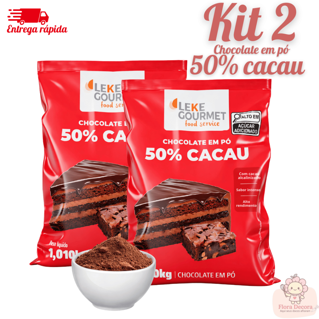 Kit 2 Pacotes Chocolate em Pó 50% Cacau Leke