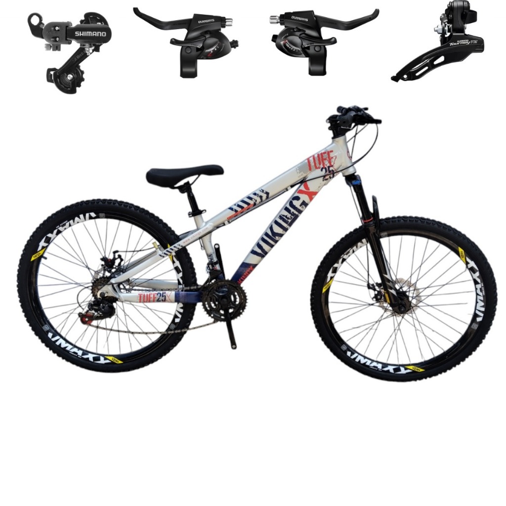 Bicicleta Viking Tuff 25 Aro 26 21 Marchas Shimano Freio a Disco MTB Suspensão
