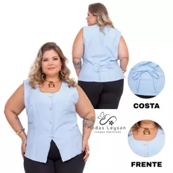 Colete Sensorial Feminino com Gola Quadrada detalhe aberto na frente Verão Tendencia