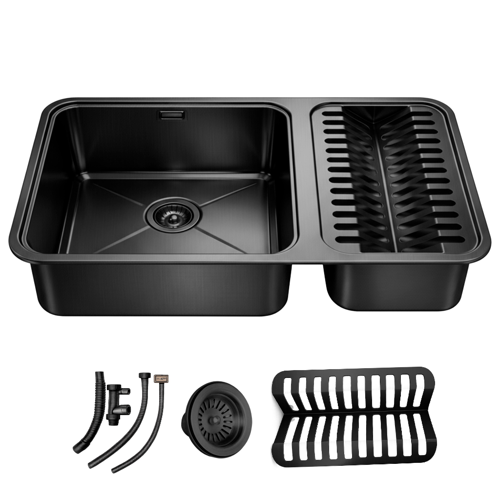 Cuba Gourmet de Cozinha 64x40 com Calha Úmida Pia Luxo Aço Inox 304 Escovada Preta Brinovar