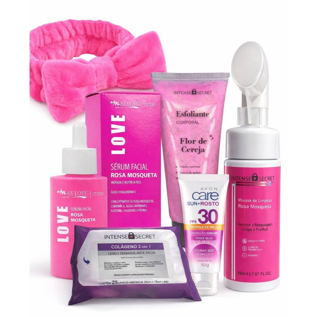 Kit Skin Care Rosa Mosqueta Skin Care Completo com 6 Itens – Limpeza de Pele Profunda e Kit Clareador Facial Completo