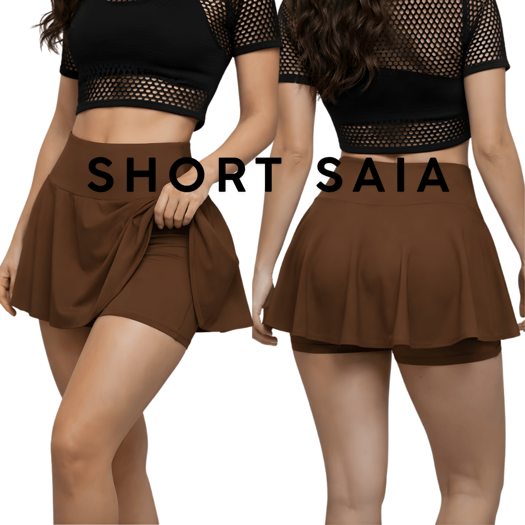 Short Saia Academia Feminino Cintura Alta Suplex Rodado Fitness Tapa Bumbum P AO GG