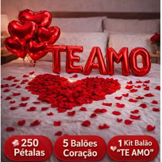 Pétalas de Rosa Artificial 250 Unidades +  Balões Coração + TE AMO Decoração Romântica Surpresa Amor Namorado em Oferta na Shopee