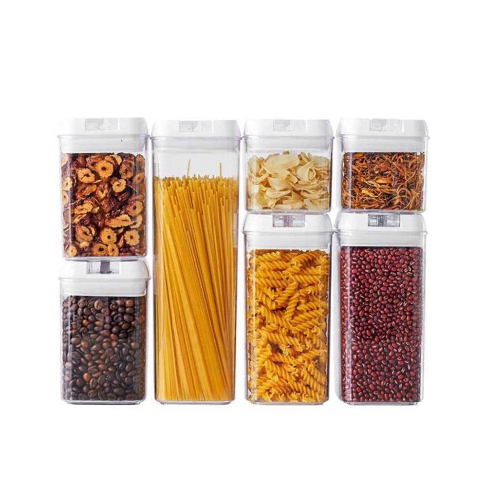 Kit potes Herméticos acrílico 7 peças organizador para alimentos tamanhos variados  mantimentos transparente