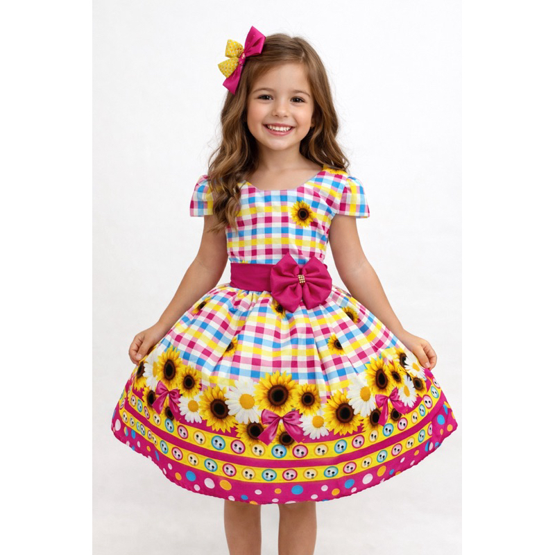 Vestido caipira junino xadrez menina festa apresentação quadrilha são João arraiá
