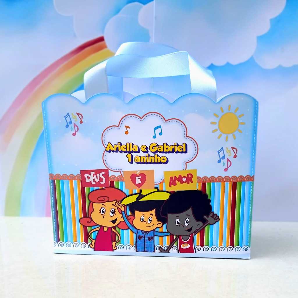 SACOLINHA PERSONALIZADA PARA LEMBRANCINHA DE ANIVERSÁRIO TEMA TRÊS PALAVRINHAS MENINO