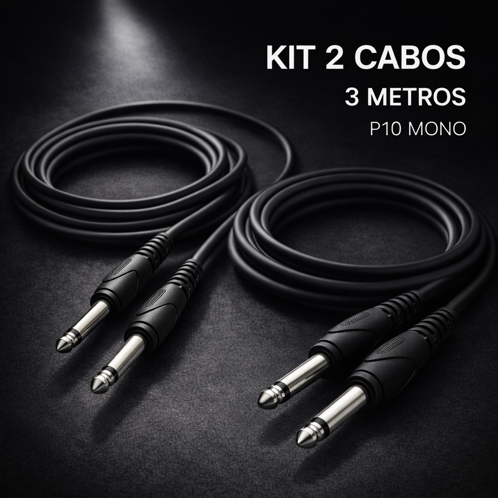 Kit 2 Cabos P10 Profissional 3 Metros Blindado Guitarra Violão Pontas Metálicas Reforçado em Oferta na Shopee