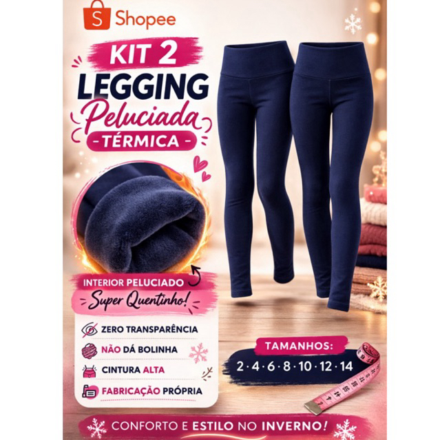 KIT 2 LEGGUING PELUCIADA TÉRMICA FLANELADA UNIFORME FARDA INVERNO MENINA calça