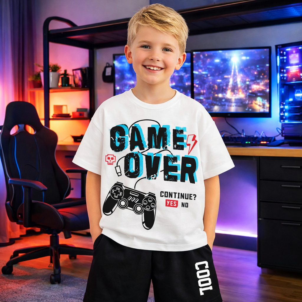 Conjunto Infantil Short Moletinho com Camiseta Manga Curta 1000% Algodão Estiloso Meninos Gamer Jogos Roblox Mario