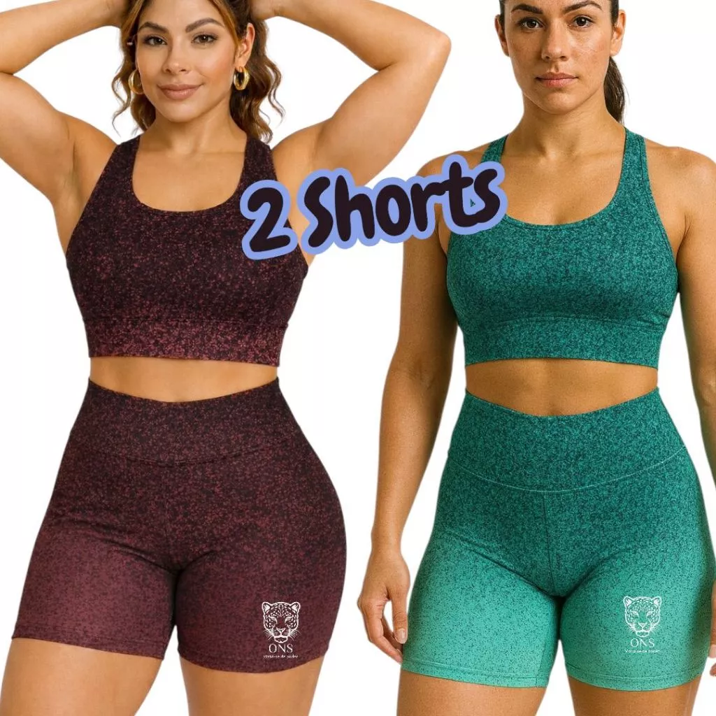 Kit 2 Shorts Degradê Modelador Cintura Alta Grosso Zero Transparência Ioga Roupa Academia FItness — imagem 1