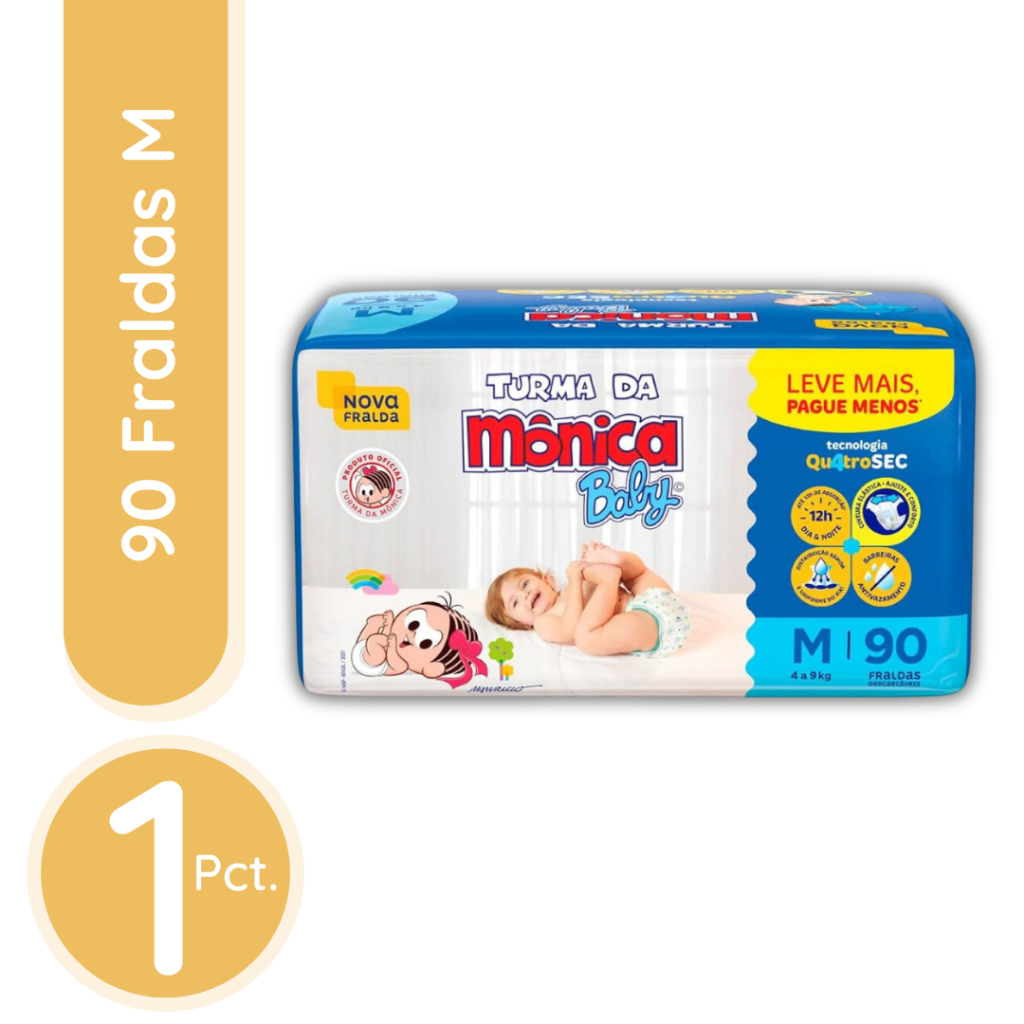 Fralda Turma Da Mônica Baby M - 1 Pacote / 90 Fraldas