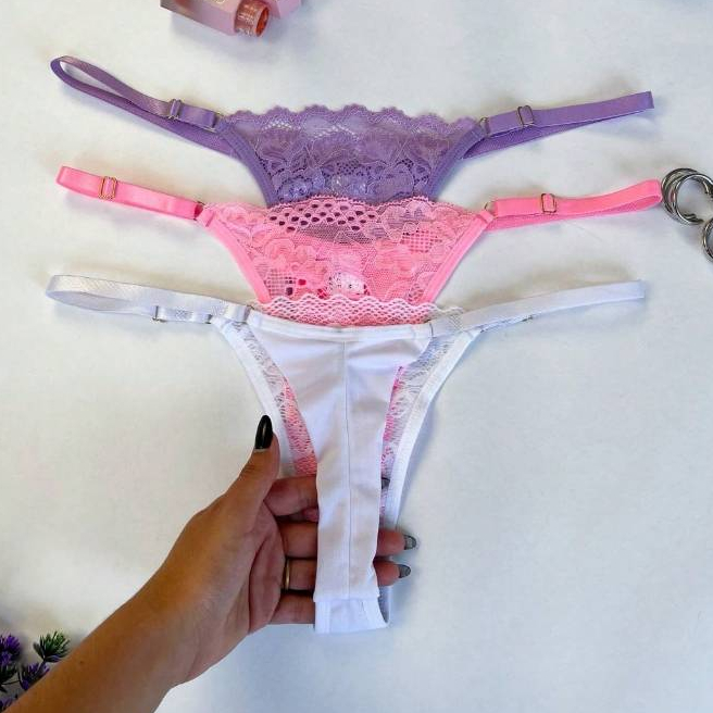 Kit Calcinhas Sexy Fio Dental com Renda e Regulagem Tanga Fio Duplo Feminina Lingerie Sensual