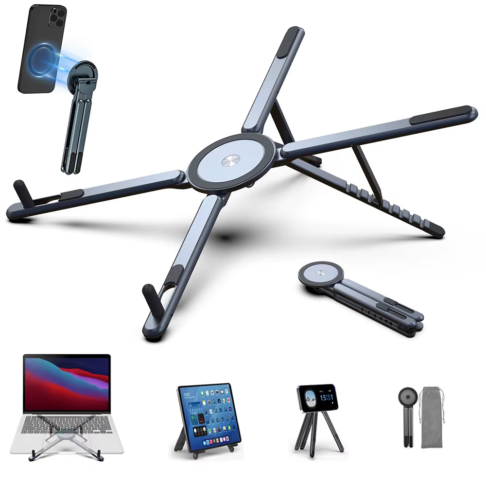 Portátil 4IN1 Suporte Magnético Dobrável De Liga Alumínio Montagem Estável Para Smartphones Tablets Laptops