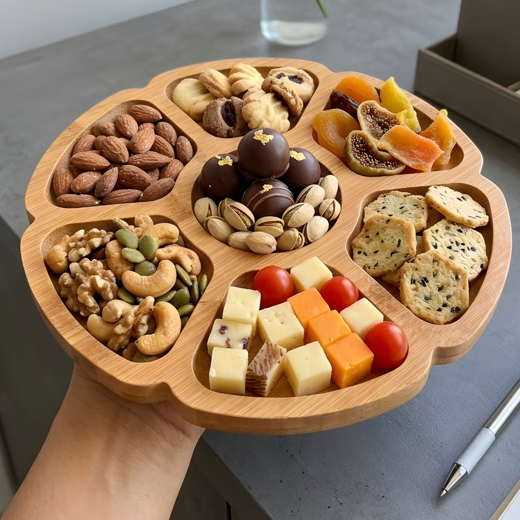 Petisqueira Tábua Flower Redonda para Frios e Queijo em formato de Flor Gamela tipo bambu MDF mesa posta café em Oferta na Shopee