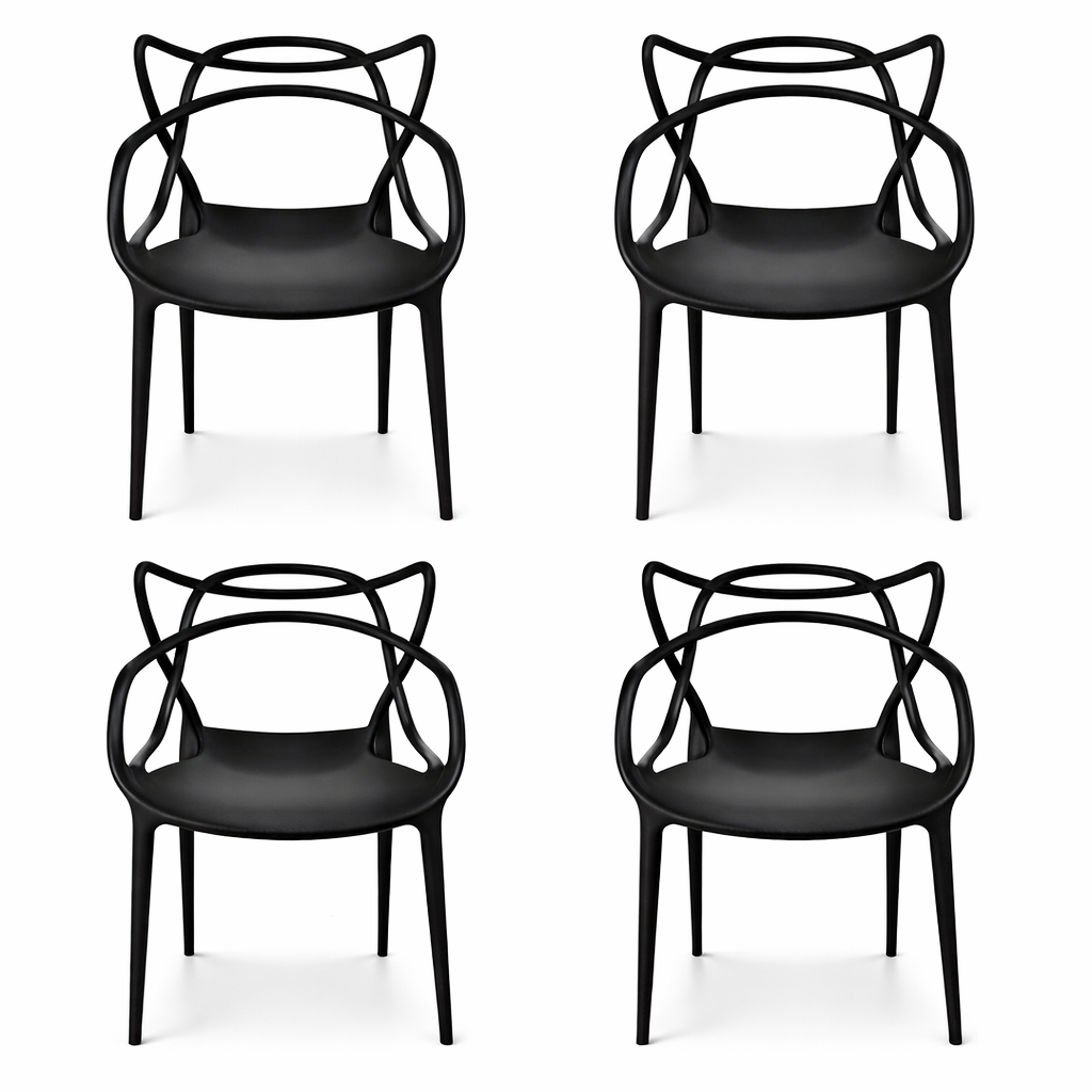 Kit 4 Cadeiras Allegra De Cozinha Jantar Preta Design Moderno, Empilhável e Resistente ao Sol