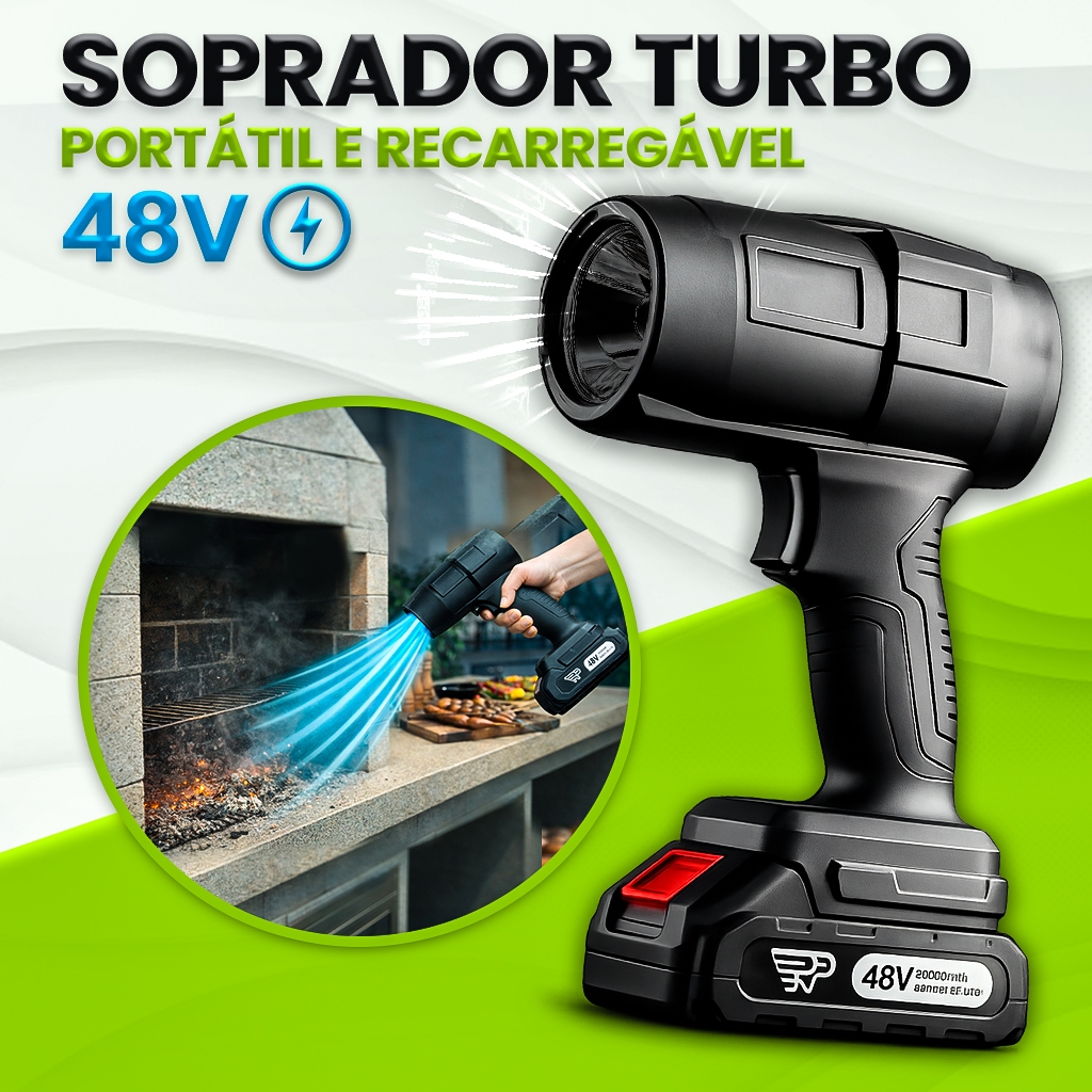 Soprador de Ar Folhas 48V Bateria Secador Elétrico Pó Resíduos Pistola Ventilador Potente