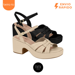 Sandalia Feminina Beira Rio Meia Pata Salto Bloco 9cm Tira Trançada Social Original em Oferta na Shopee