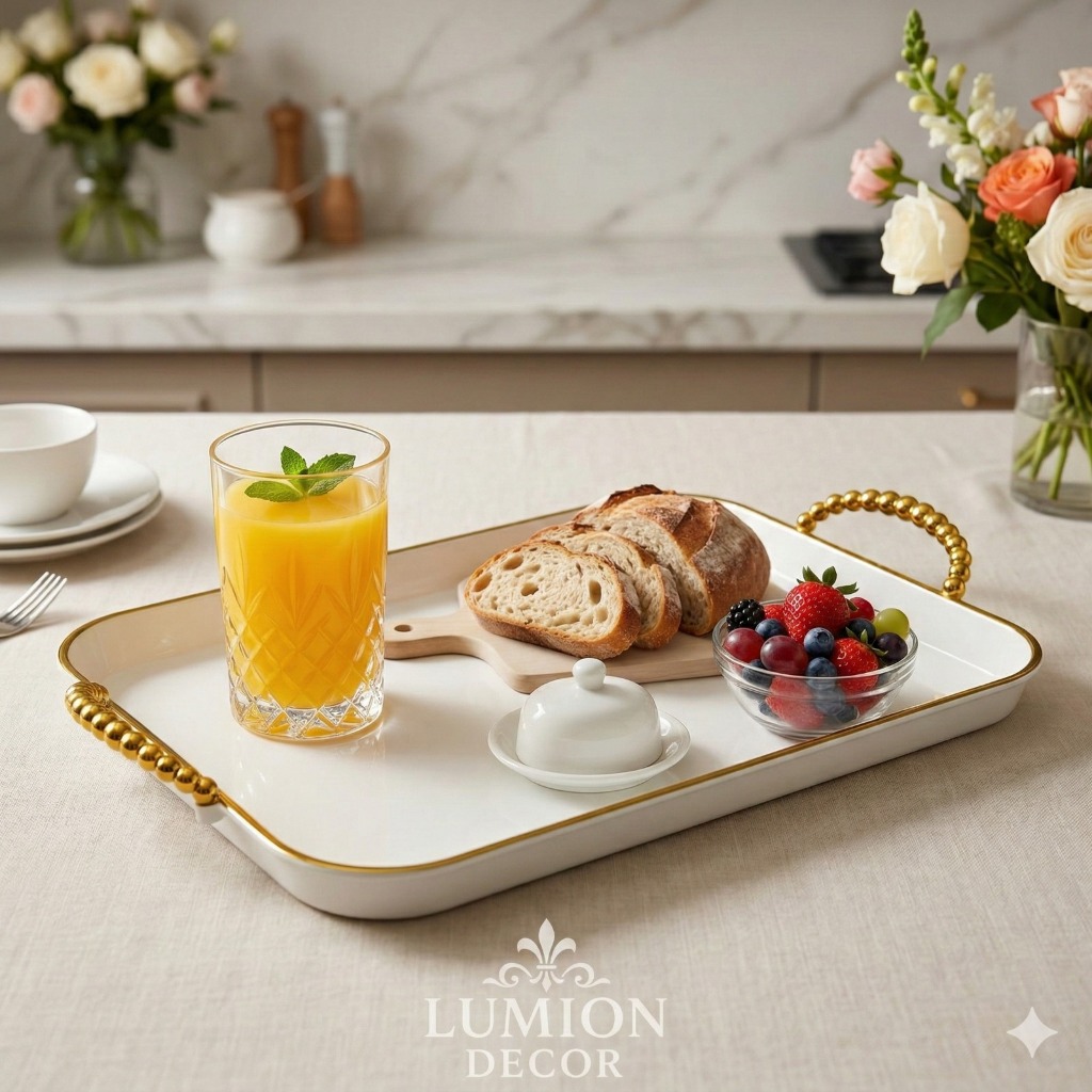 Bandeja Luxo Decorativa Borda Dourada Ou Prata Com Alças Cantinho Do Café Banheiro Lavabo Multiuso