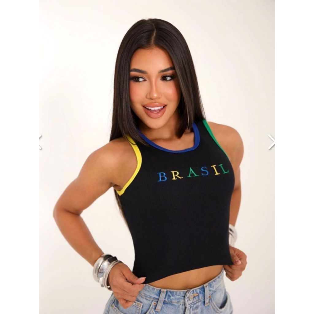 Cropped Feminino Seleção Brasileira Regata Brasil Canelada Básica Casual Confortável Tendencia Moda Copa Do Mundo 2026