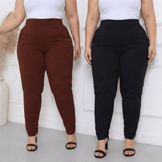 Kit 2 Calça Feminina Plus Size Cintura Alta Com Elástico Estilosa Malha Crepe Confortável em Oferta na Shopee